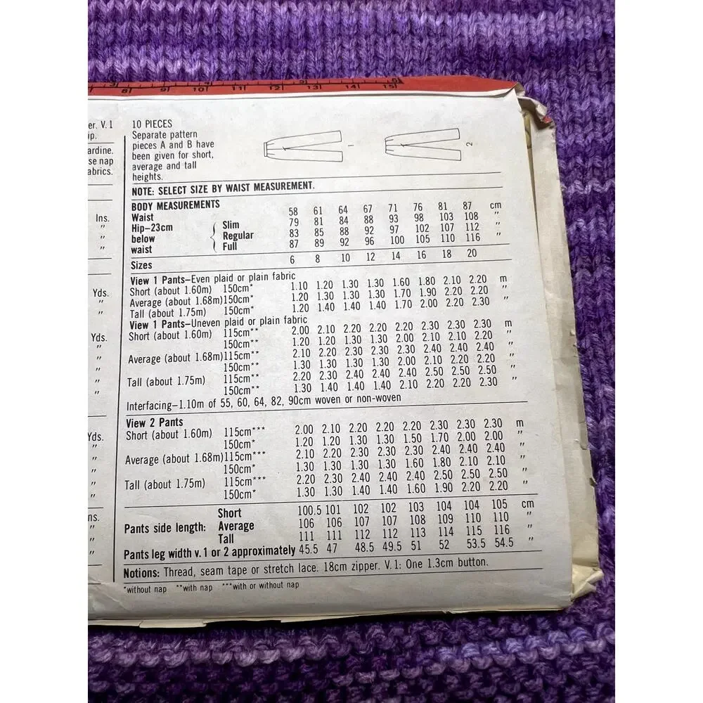 Simplicity 5616 sewing pattern straight leg slacks size 20